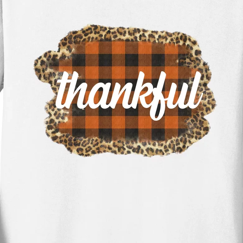 Thankful Thanksgiving Holiday Cheetah Plaid Kids Long Sleeve Shirt