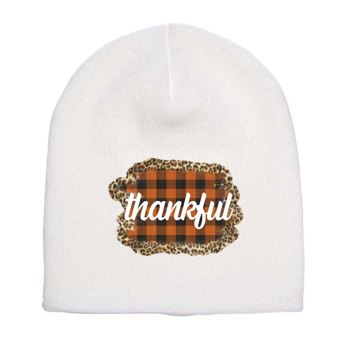 Thankful Thanksgiving Holiday Cheetah Plaid Short Acrylic Beanie