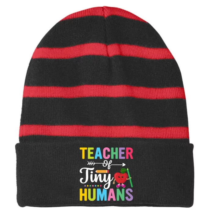 Teacher Tiny Human Back To School Appel Striped Beanie with Solid Band