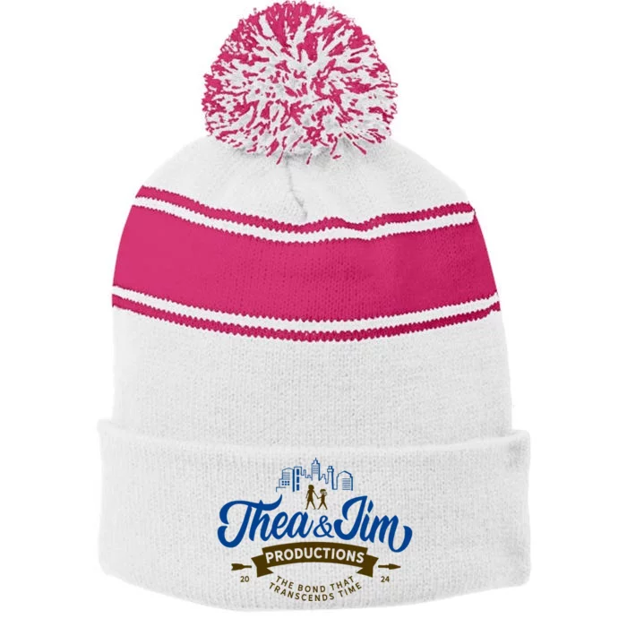 Thea&Jim Stripe Pom Pom Beanie