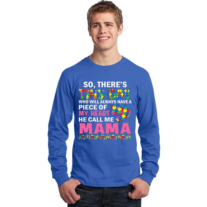 ThereS This He Calls Me Mama Autism Puzzle MotherS Day Gift Tall Long Sleeve T-Shirt