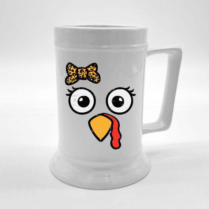 Thanksgiving Turkey Head Ribbon Front & Back Beer Stein