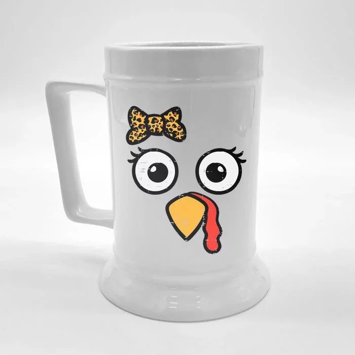 Thanksgiving Turkey Head Ribbon Front & Back Beer Stein