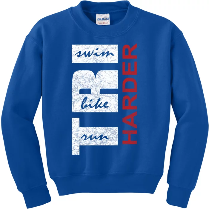 Triathletes Tri Harder Swim Bike Run Triathlon Inspired Cool Gift Kids Sweatshirt