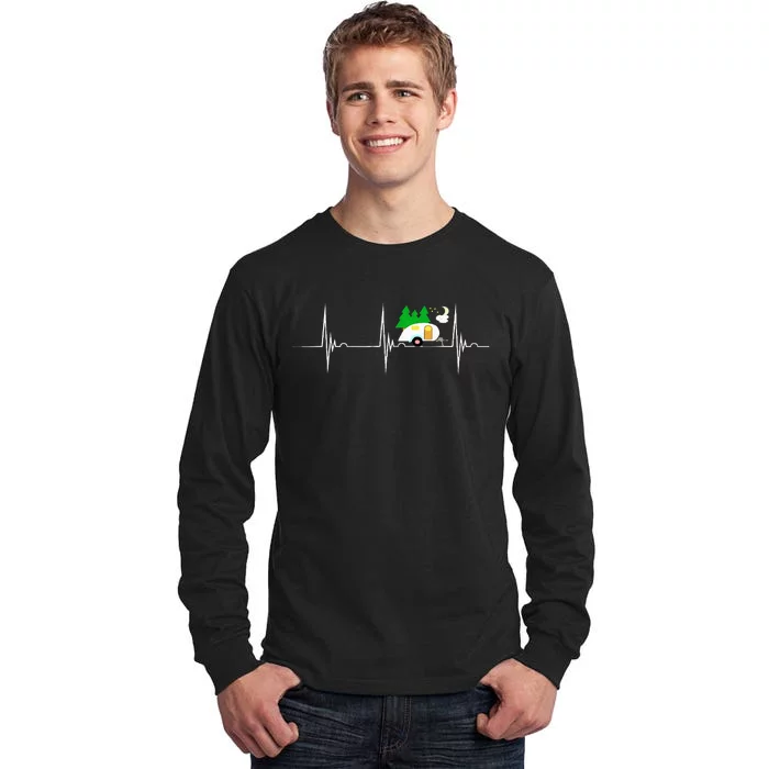 Teardrop Trailer Heartbeat Camping Pulse Line EKG RV Tall Long Sleeve T-Shirt