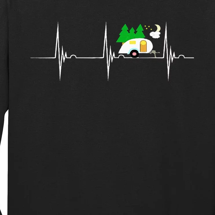 Teardrop Trailer Heartbeat Camping Pulse Line EKG RV Tall Long Sleeve T-Shirt