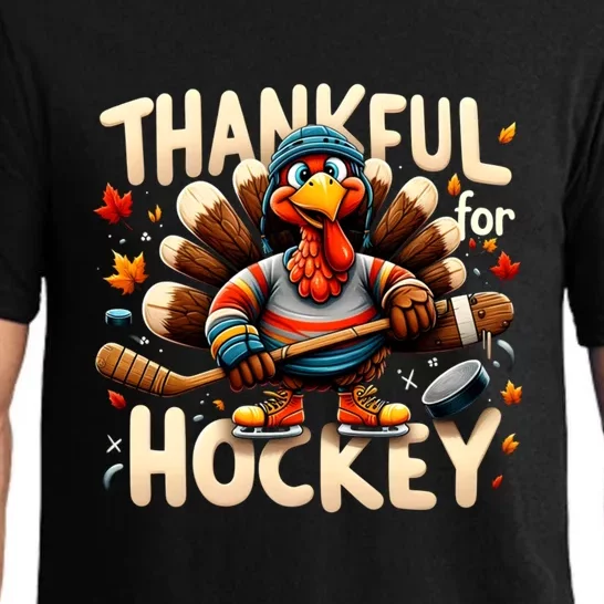 Turkey Thankful Hockey Funny Thanksgiving Hockey Lovers Gift Cool Gift Pajama Set