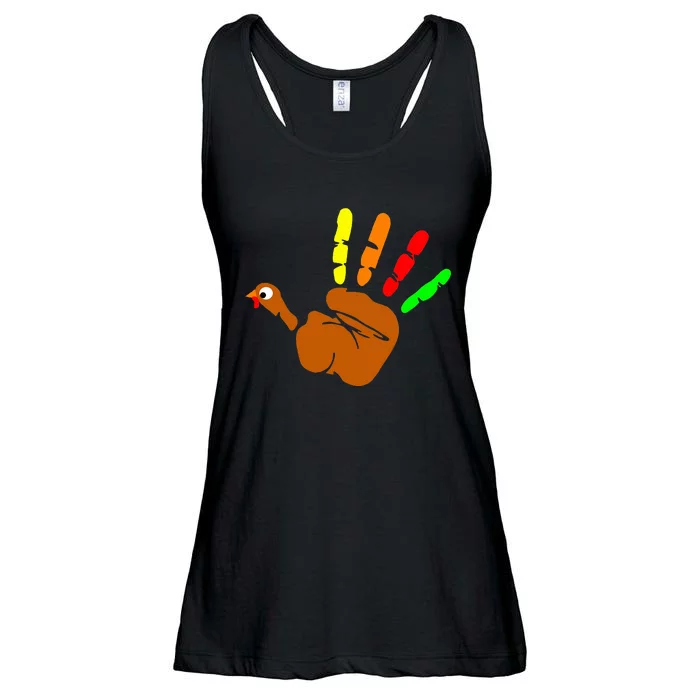 Thanksgiving Turkey Hand Print Funny Thanksgiving Day Ladies Essential Flowy Tank