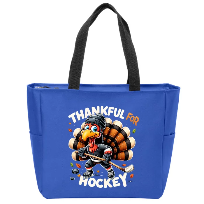 Turkey Thankful Hockey Retro Thanksgiving Hockey Lovers Gift Meaningful Gift Zip Tote Bag