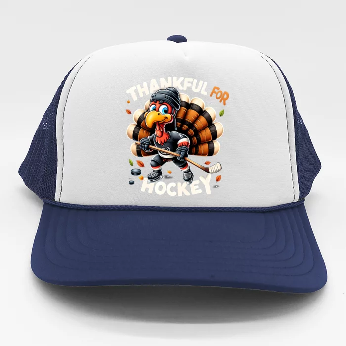 Turkey Thankful Hockey Retro Thanksgiving Hockey Lovers Gift Meaningful Gift Trucker Hat