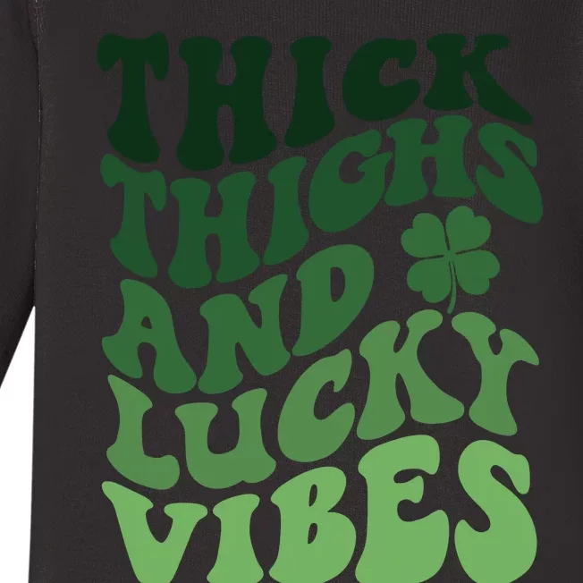 Thick Thighs Irish Vibes Retro St Paddy Baby Long Sleeve Bodysuit