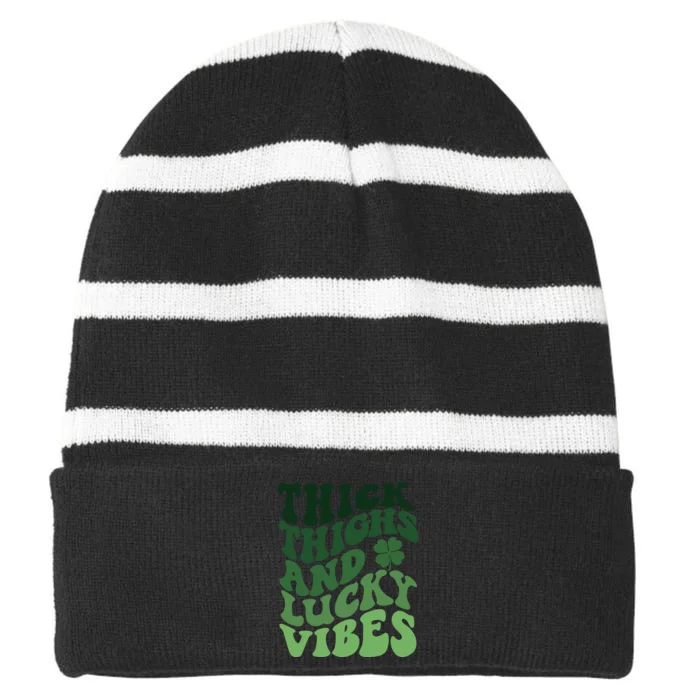 Thick Thighs Irish Vibes Retro St Paddy Striped Beanie with Solid Band