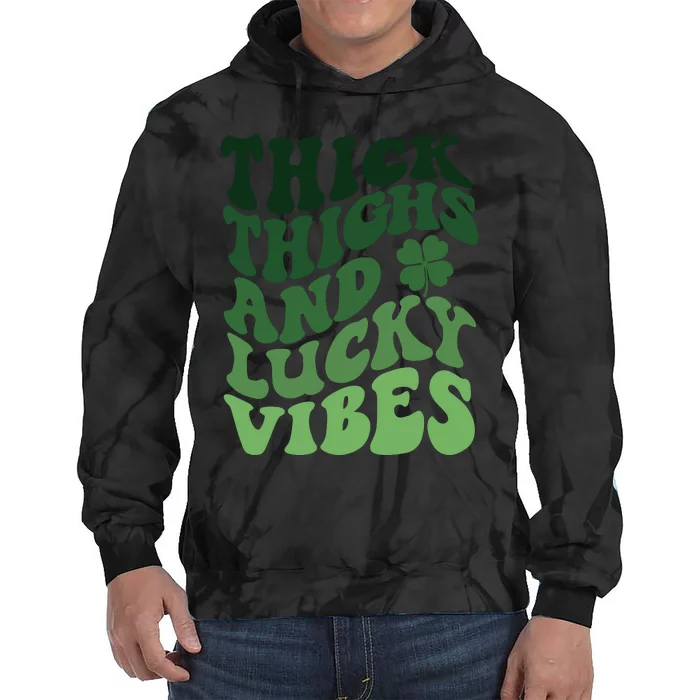 Thick Thighs Irish Vibes Retro St Paddy Tie Dye Hoodie