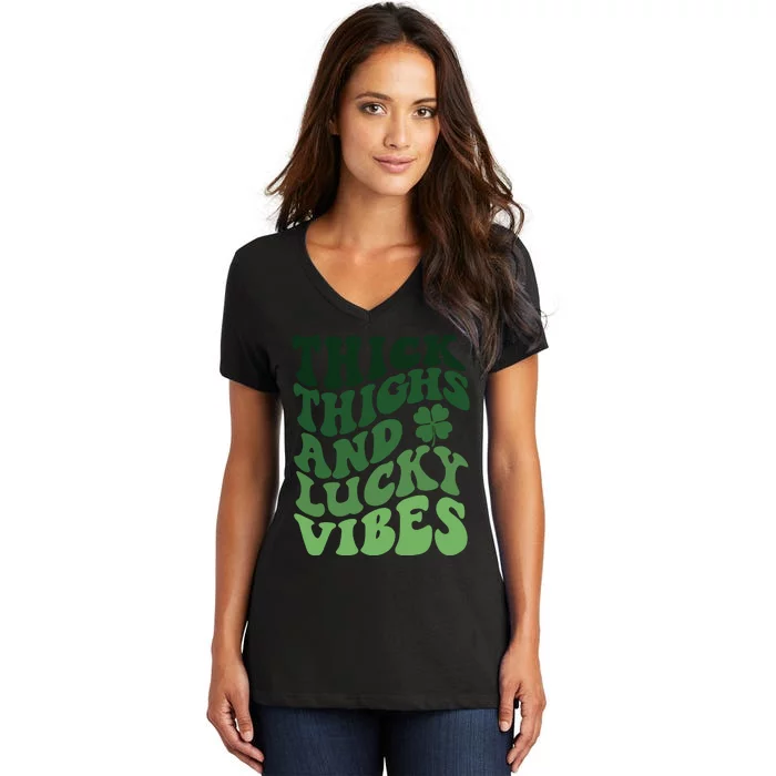 Thick Thighs Irish Vibes Retro St Paddy Women's V-Neck T-Shirt