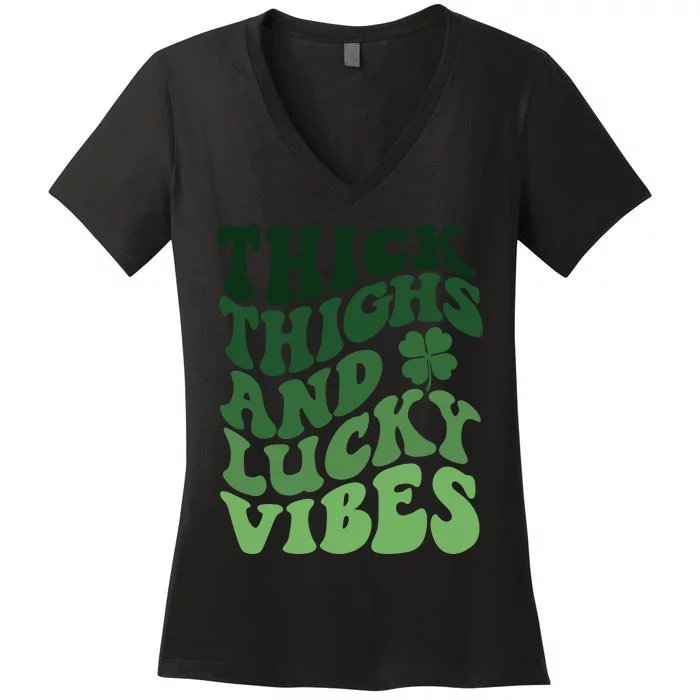 Thick Thighs Irish Vibes Retro St Paddy Women's V-Neck T-Shirt