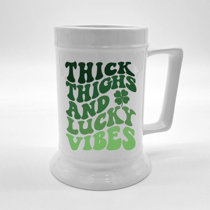 Thick Thighs Irish Vibes Retro St Paddy Front & Back Beer Stein