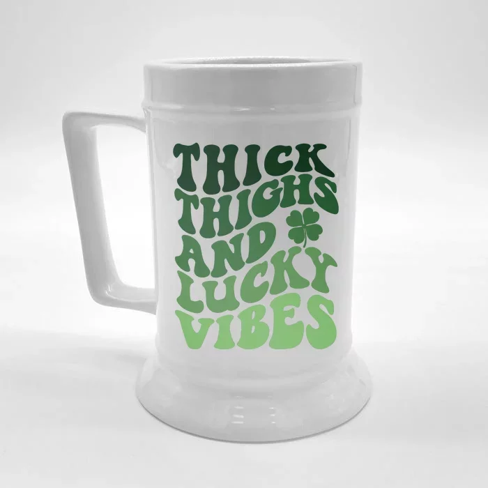 Thick Thighs Irish Vibes Retro St Paddy Front & Back Beer Stein