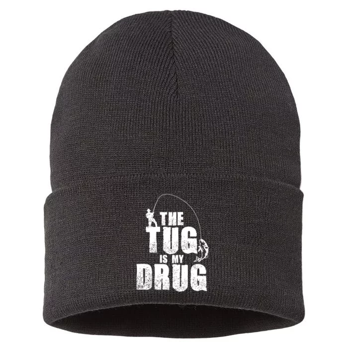 The Tug Is My Drug Funny Bass Catfish Carp Gar Fishing Sustainable Knit Beanie