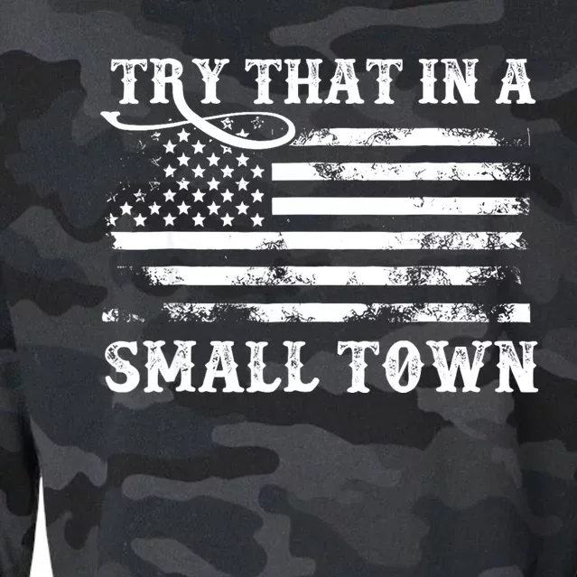 Try That In My Town American Flag Cropped Pullover Crew