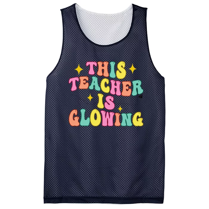 This Teacher Is Glowing Hello Summer Funny End Of School Mesh Reversible Basketball Jersey Tank