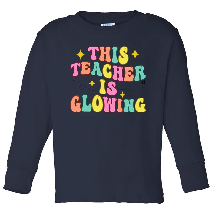 This Teacher Is Glowing Hello Summer Funny End Of School Toddler Long Sleeve Shirt