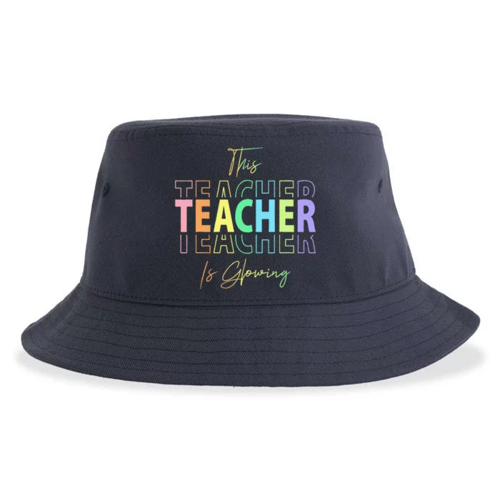 This Teacher Is Glowing Hello Summer Funny End Of School Sustainable Bucket Hat