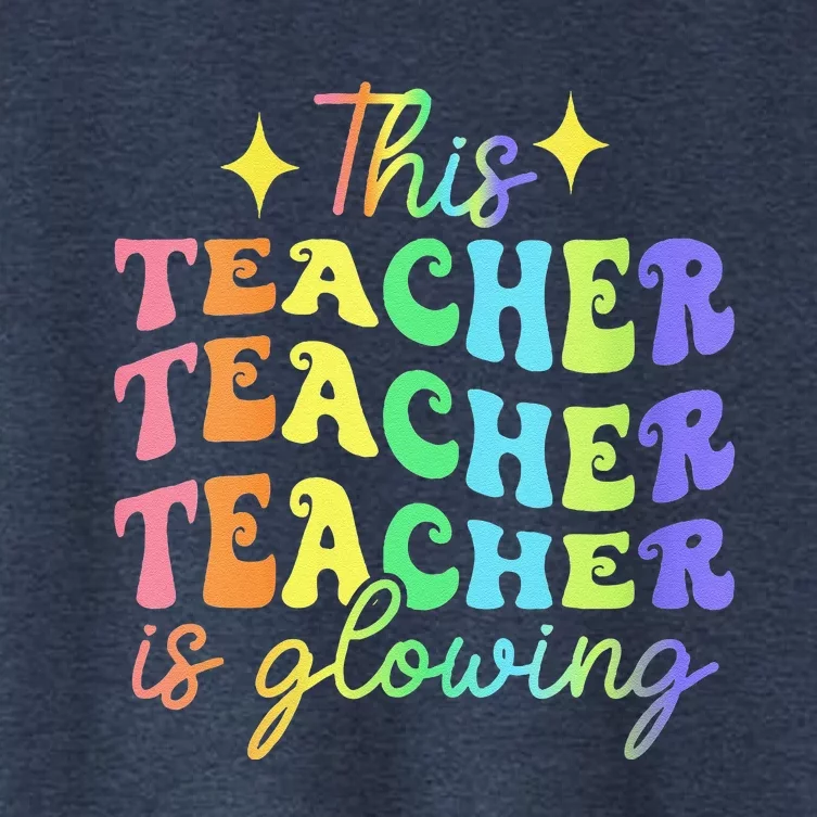 This Teacher Is Glowing Hello Summer Funny End Of School Women's Crop Top Tee