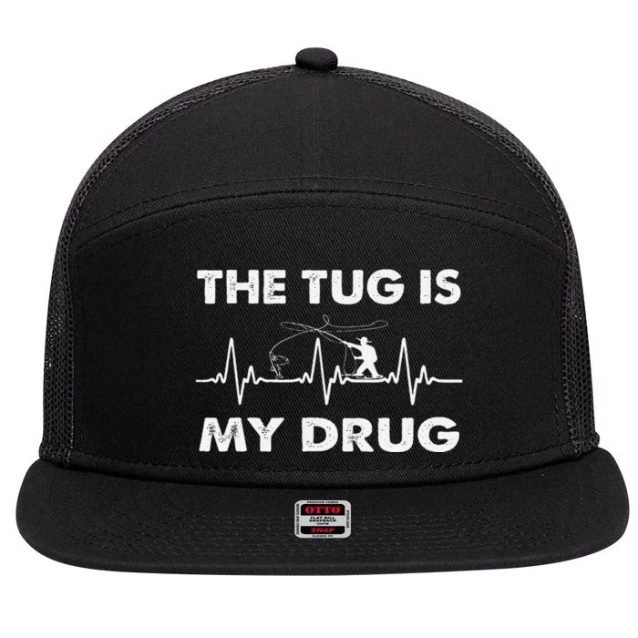 The Tug Is My Drug Funny Fishing Design 7 Panel Mesh Trucker Snapback Hat