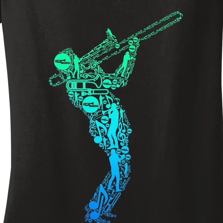 Trombone Trombonist Jazz Musician Women's V-Neck T-Shirt