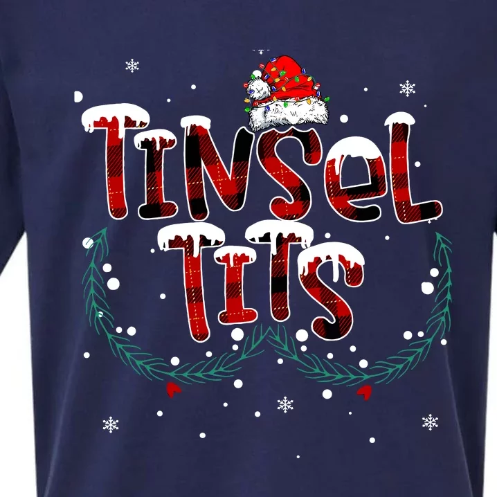 Tinsel Tits & Jingle Balls Funny Matching Christmas Couples Sueded Cloud Jersey T-Shirt