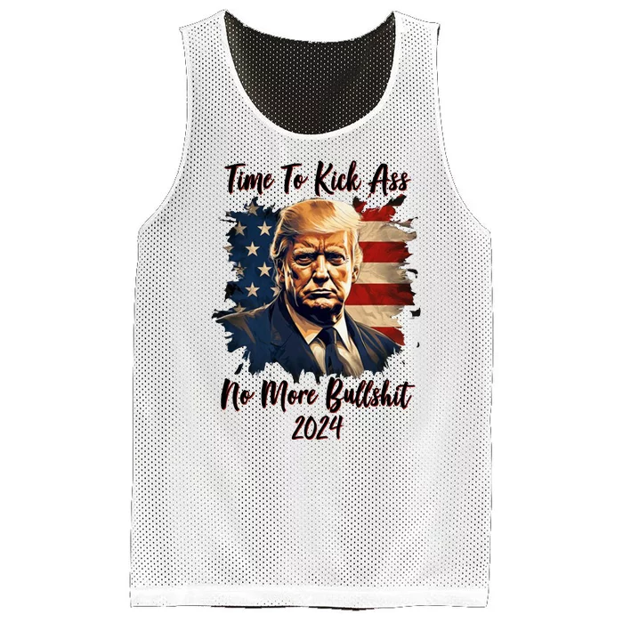 Time To Kick Ass No More Bullshit Trump 2024 Usa Mesh Reversible Basketball Jersey Tank