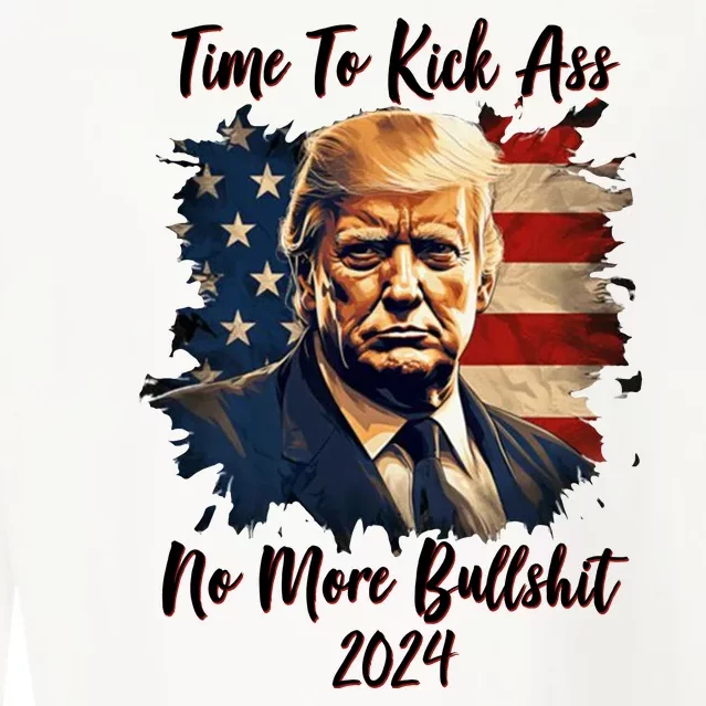 Time To Kick Ass No More Bullshit Trump 2024 Usa Cropped Pullover Crew