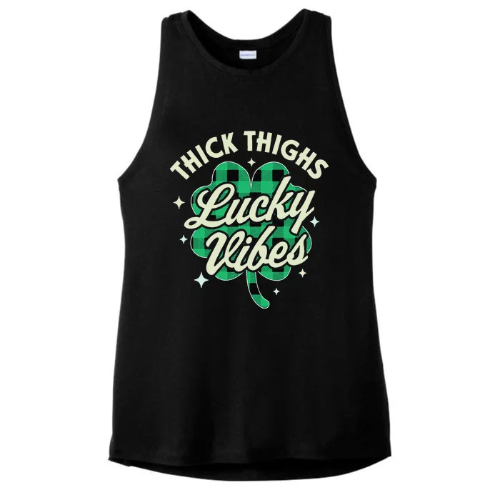 Thick Thighs Lucky Vibes Buffalo Plaid Saint Patrick's Day Ladies Tri-Blend Wicking Tank