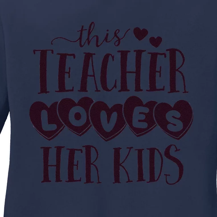 This Teacher Loves Her Hearts School Valentines Day Ladies Long Sleeve Shirt