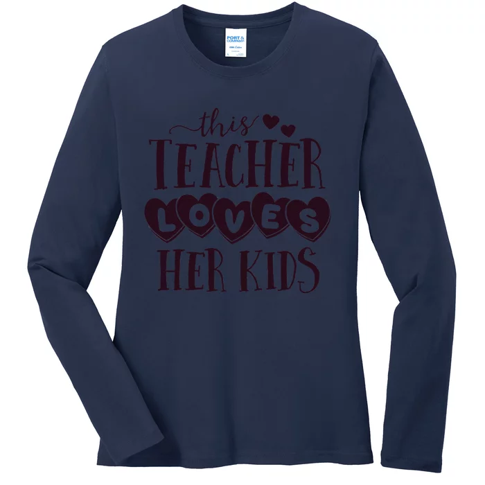 This Teacher Loves Her Hearts School Valentines Day Ladies Long Sleeve Shirt