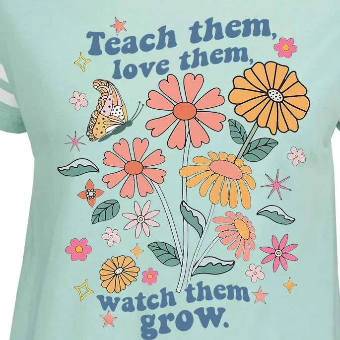 Teach Them Love Them Watch Them Grow Retro Teacher Floral Enza Ladies Jersey Football T-Shirt