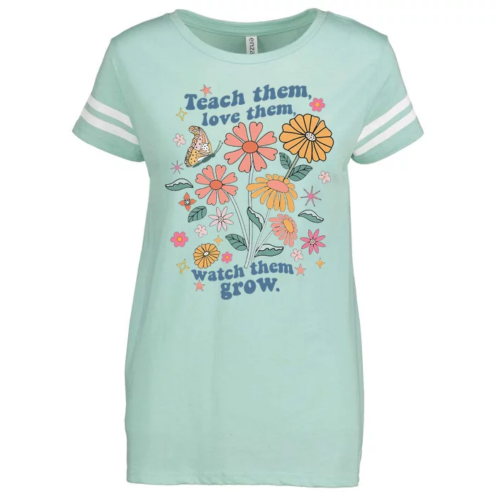 Teach Them Love Them Watch Them Grow Retro Teacher Floral Enza Ladies Jersey Football T-Shirt