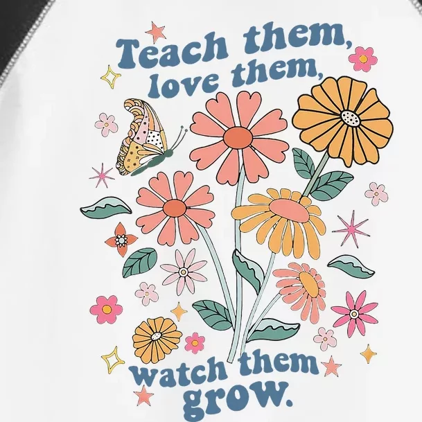 Teach Them Love Them Watch Them Grow Retro Teacher Floral Toddler Fine Jersey T-Shirt