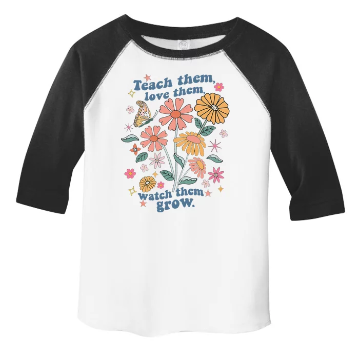 Teach Them Love Them Watch Them Grow Retro Teacher Floral Toddler Fine Jersey T-Shirt