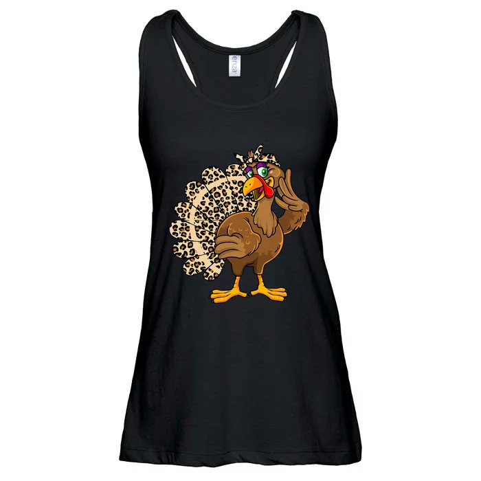 Thanksgiving Turkey  Leopard Print Autumn Fall Ladies Essential Flowy Tank