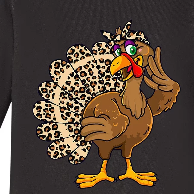 Thanksgiving Turkey  Leopard Print Autumn Fall Baby Long Sleeve Bodysuit