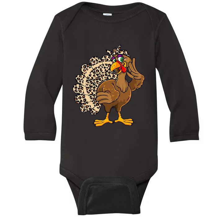 Thanksgiving Turkey  Leopard Print Autumn Fall Baby Long Sleeve Bodysuit