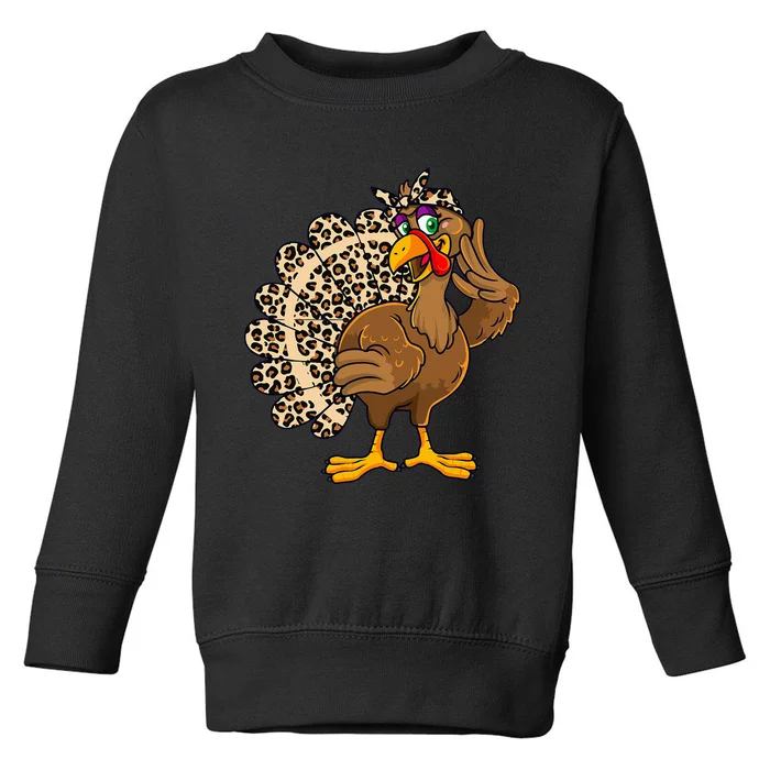 Thanksgiving Turkey  Leopard Print Autumn Fall Toddler Sweatshirt