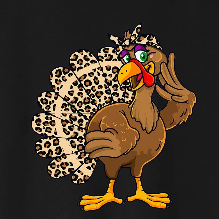 Thanksgiving Turkey  Leopard Print Autumn Fall Women's Crop Top Tee