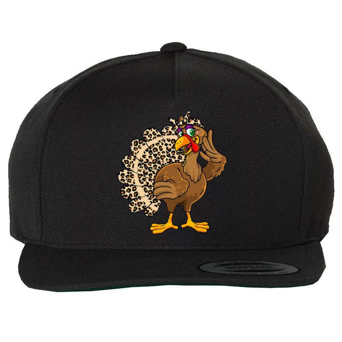 Thanksgiving Turkey  Leopard Print Autumn Fall Wool Snapback Cap