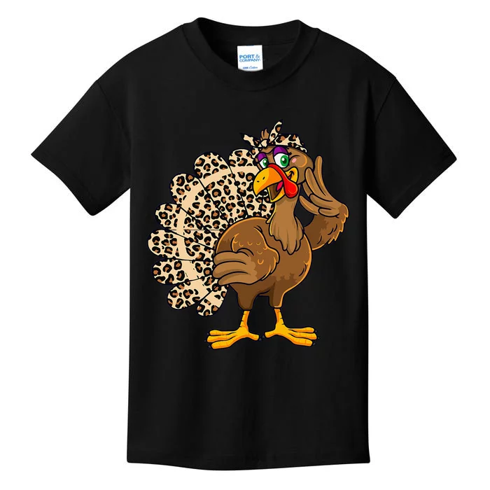 Thanksgiving Turkey  Leopard Print Autumn Fall Kids T-Shirt