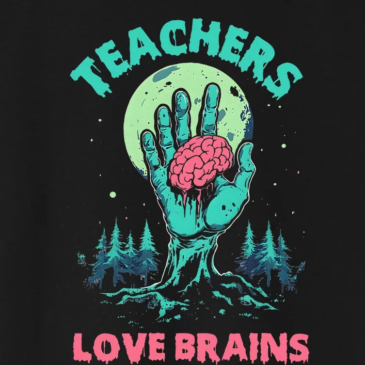 Teacher Teachers Love Brains Halloween Women's Crop Top Tee