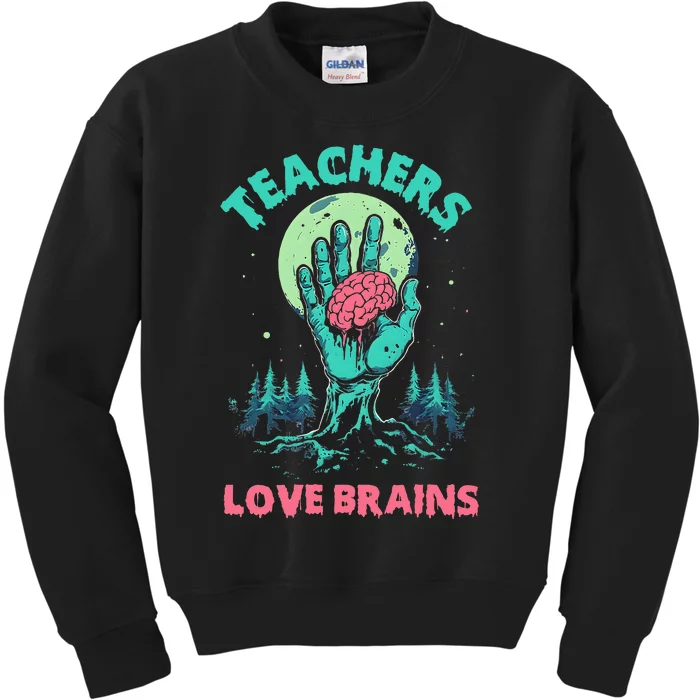 Teacher Teachers Love Brains Halloween Kids Sweatshirt