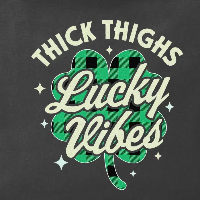 Thick Thighs Lucky Vibes Buffalo Plaid Saint Patrick's Day Zip Tote Bag