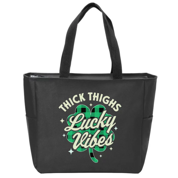 Thick Thighs Lucky Vibes Buffalo Plaid Saint Patrick's Day Zip Tote Bag